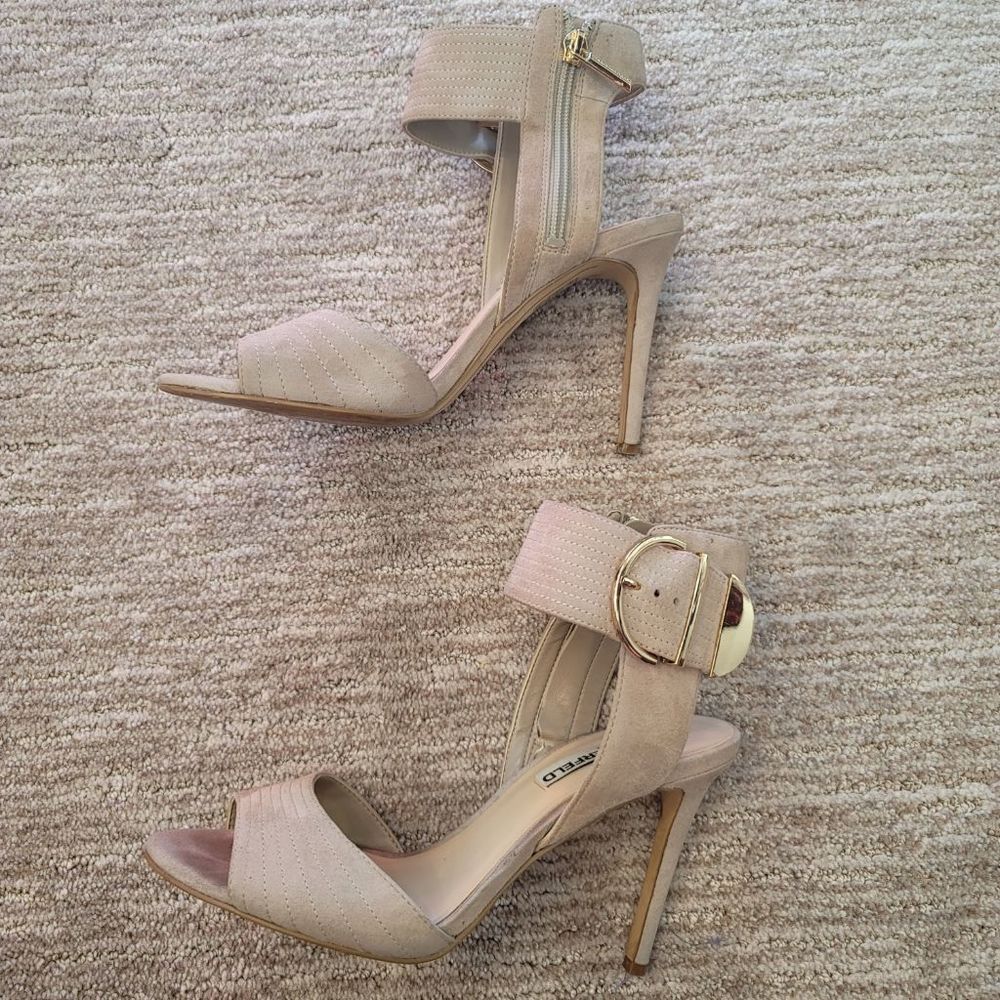 Karl Lagerfeld Lyra Stilleto Peep Toe Buckled Heels